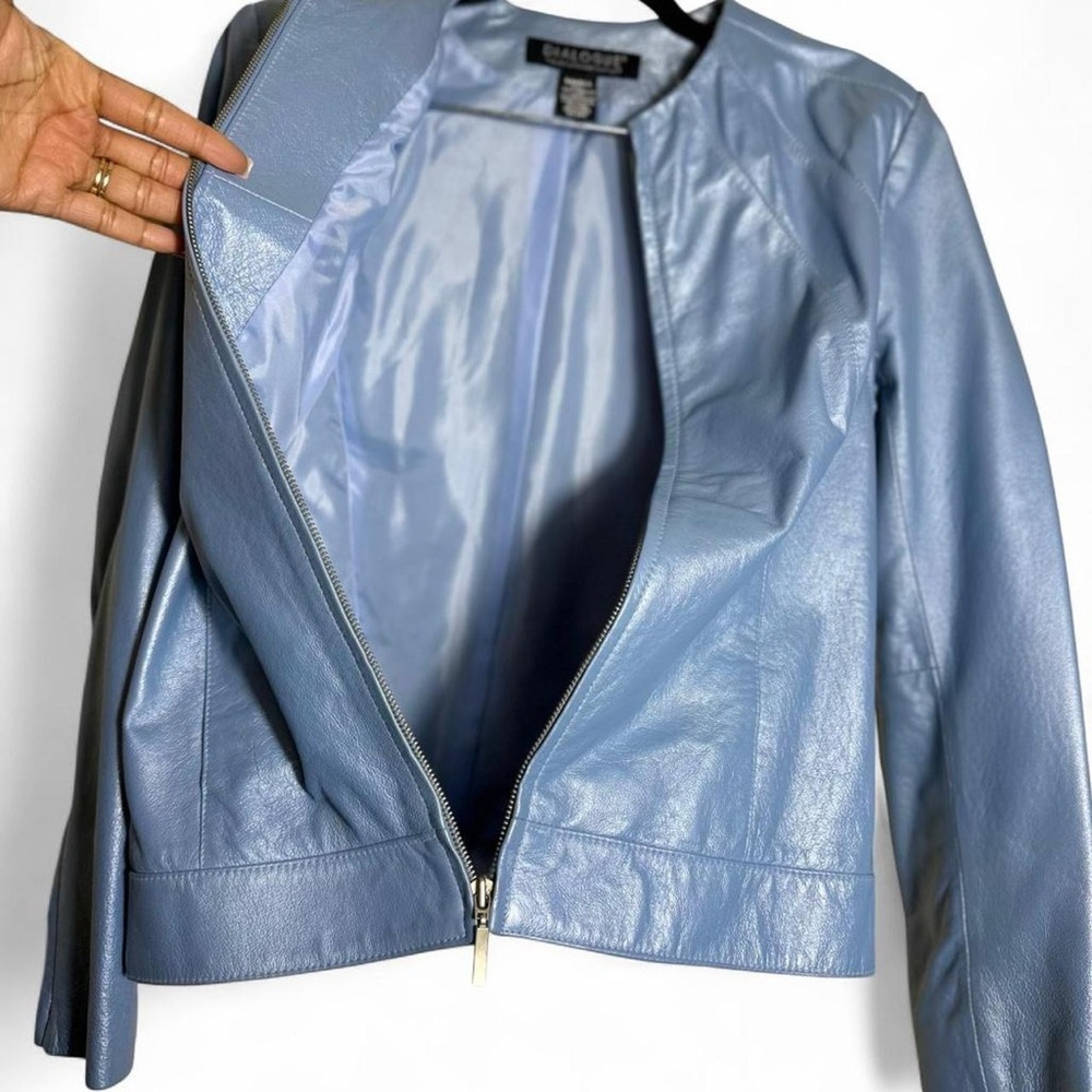 Dialogue Light Blue Leather Jacket